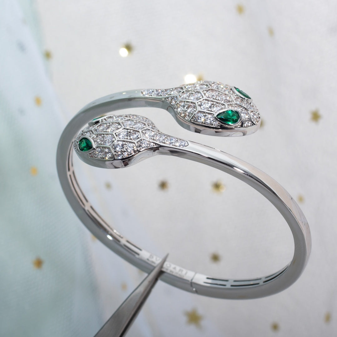 Bvlgari SERPENTI BRACELET SILVER DIAMOND DOUBLE SNAKE