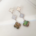 Van Cleef & Arpels CLOVER 3 MOTIFS CHALCEDONY DARK MOP SILVER EARRINGS