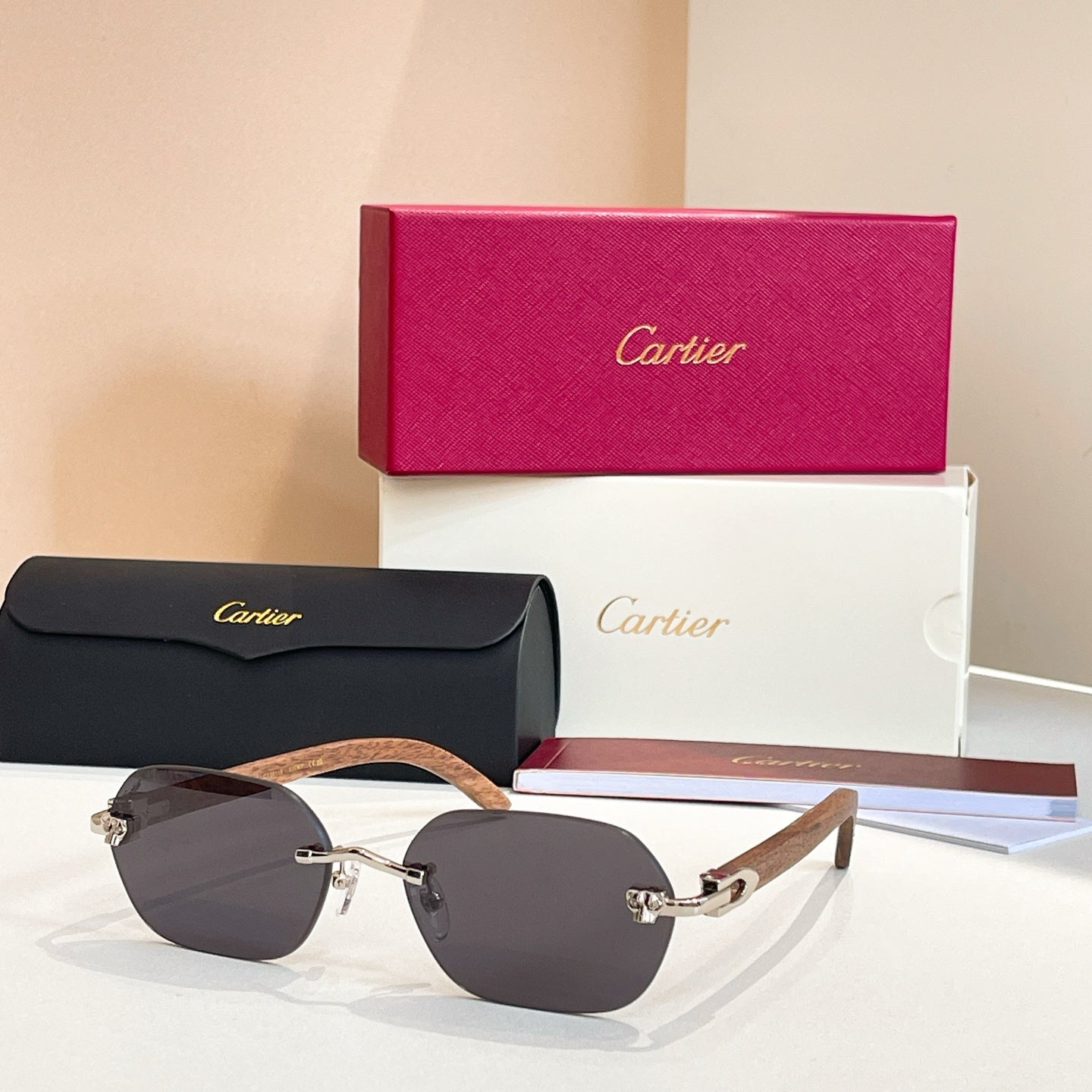 C DE RIMLESS GEOMETRIC FRAME SUNGLASSES 579510 IN METAL AND WOODEN